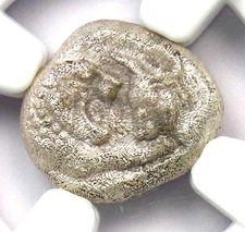 Lydia Kroisos Lion Bull AR Sixth Stater Croesus Coin 561 BC. NGC XF - 5/5 Strike