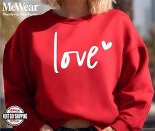 Women's  Unisex Love Print Hooded Sweater - Soft Pink  Red Heart Lettering