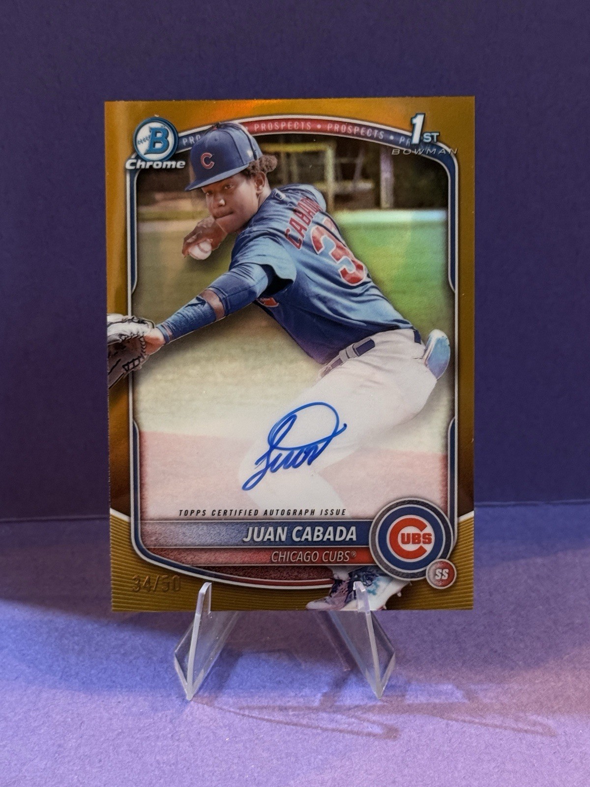 2025 Bowman Chrome Juan Cabada 1st Bowman True Gold Auto /50 Cubs