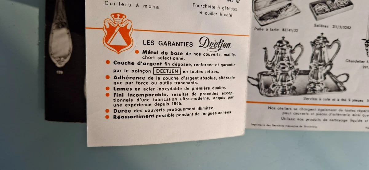 DEETJEN ménagère modèle 1370, métal argenté, lame inox, couche d'argent