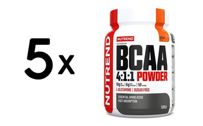 5 x Nutrend BCAA 4:1:1 Powder, Orange - 500g (48,00 EUR/kg)
