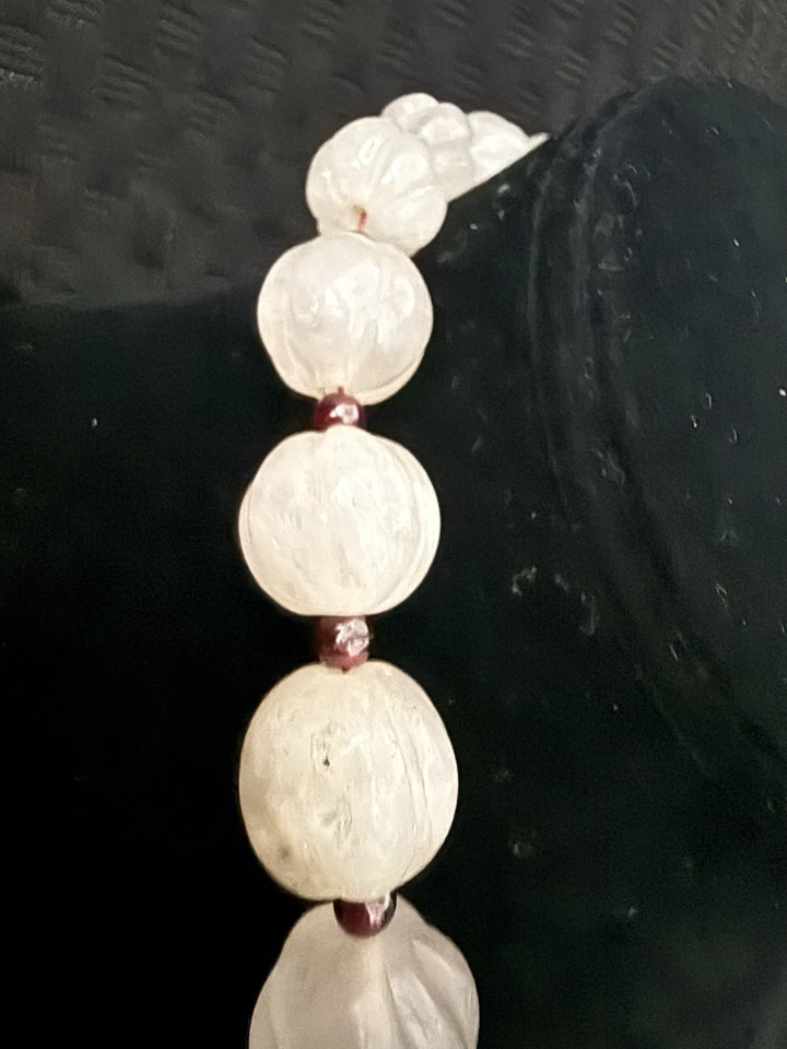 Vtg 14k Gold Clasp Carved Quartz Beaded Necklace Red Garnet or Ruby Beads 18” - Image 4 of 4