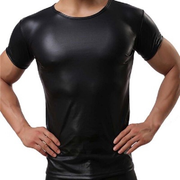 Men's Genuine Lambskin Leather T-Shirt Half Sleeves T-Shirt Black For Men