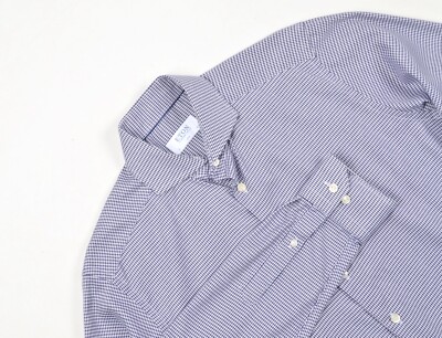 MEN'S ETON SLIM FIT WHITE/NAVY HOUNDSTOOTH DRESS SHIRT, SIZE 39, 15 1/2''