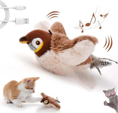 Flapping Bird Cat Toys Flying Electronic Interactive USB Sparrow Toy Indoor New