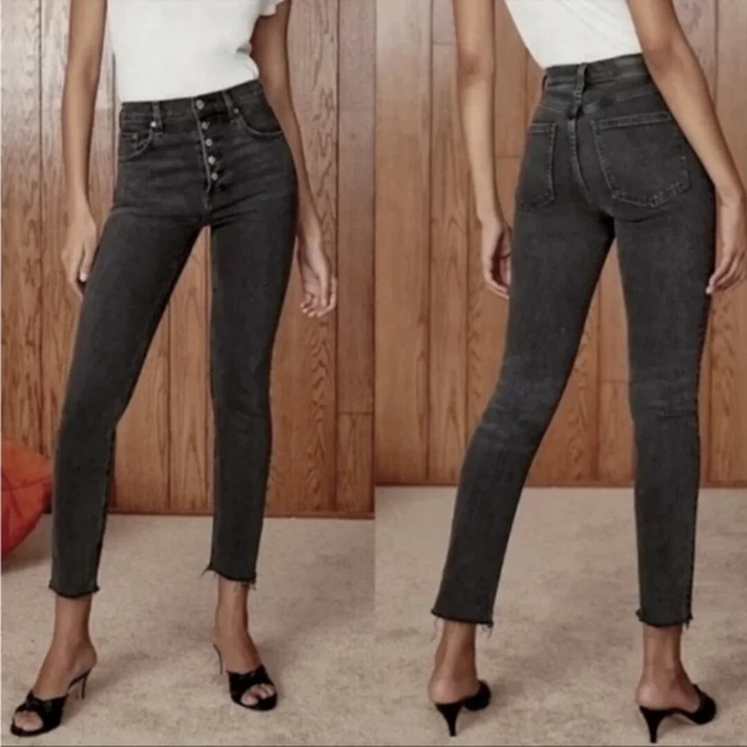 Aritzia Denim Forum The Yoko High Rise Slim 30 32/28 Black Button