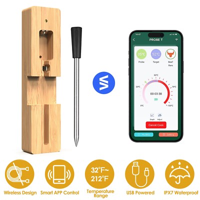100FT Wireless Meat Thermometer Digital Thermospike Meat Probe Kitchen Probe US