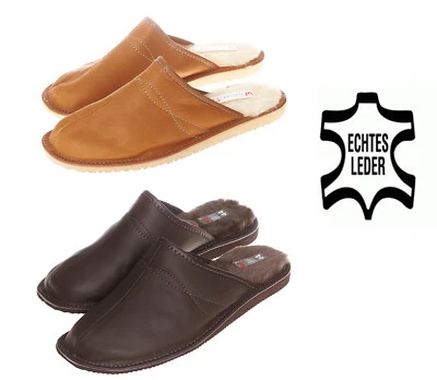 Herren LEDER HausSchuhe mit Lammwolle Pantoffeln Latschen Schlappen #297/298#