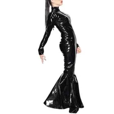 PVC Leather Mermaid Bodycon Dress Long Sleeve Elegant Party Maxi Hobble Dress