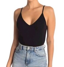 BP NWT Size L Black Bodysuit Ribbed V-Neck Thong Staple Layering Piece