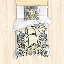 Vintage Boat Bettwäsche Set Schiff Ornament Kunst Weicher Microfaserstoff