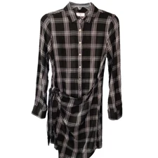 Untuckit Tess Button-Up Shirt Dress Womens Sz 6 B&W Plaid Wrap Tunic Fall Layer