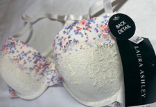 LAURA ASHLEY BRA SIZE 34C BACK DETAIL PINK BLUE POLYESTER SPANDEX NIP