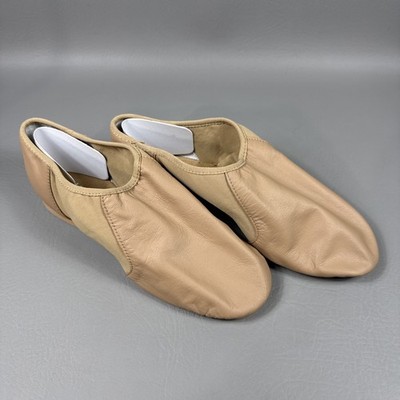 BLOCH Neo-Flex Leather Split Sole Slip on Jazz Shoes Neoprene Arch Tan Size 10