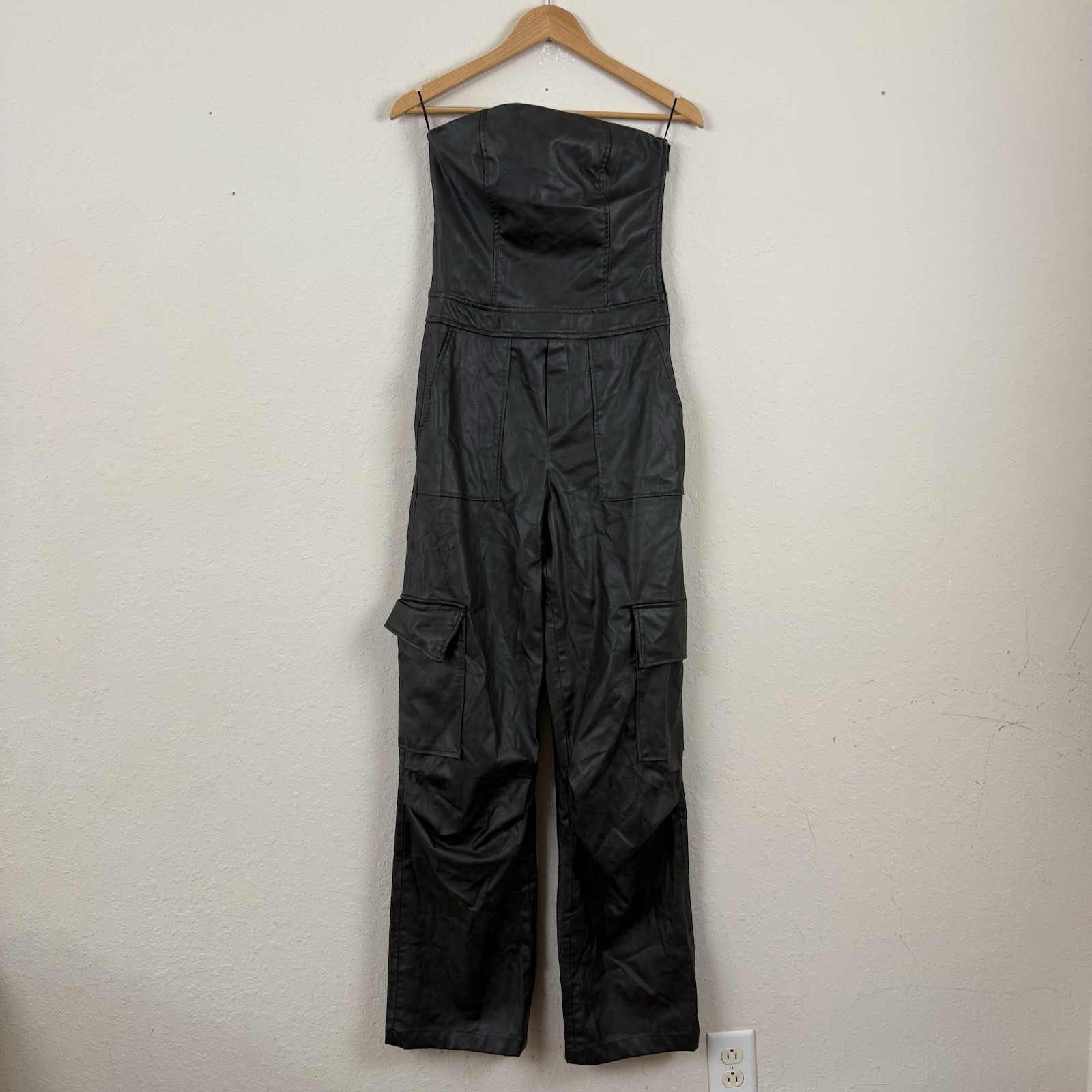 Zara Faux Leather Strapless Jumpsuit Size Small