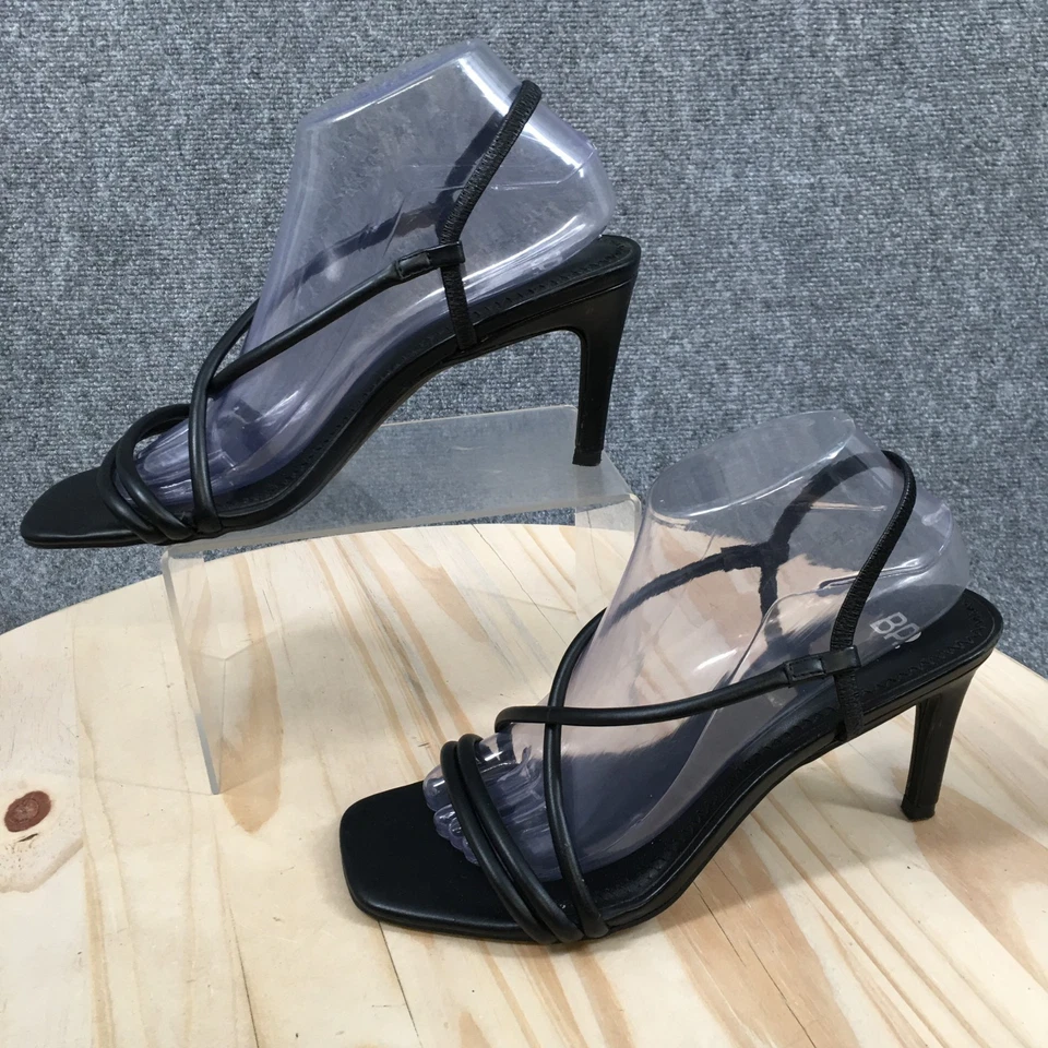 BP Sandals Womens 9.5 M Billy Casual Strappy Slingback Black Faux Leather Heels - Image 2 of 4