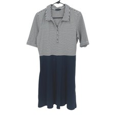 Preppy Striped Polo Midi Dress Womens M 10-12 Navy White Nautical Costal