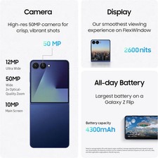 Samsung Galaxy Z Flip7 Cell Phone, 512GB AI Smartphone, Unlocked Android, Long B