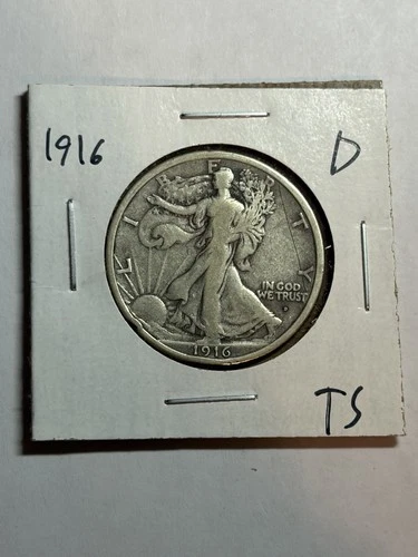 1916-D Denver Walking Liberty Silver Half Dollar 50C VF Detail Tough Date