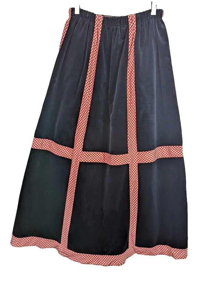 Vtg Chessa Davis Skirt 4 Prairie Blue Velvet  Red White Gingham Pink Underskirt - Image 3 of 4