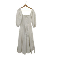 Quince Women 100% Organic Cotton Gauze Smocked Square Neck Midi Dress White S