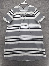 Express Dress Womens Large Black White Stripe Lace Up Short Sleeve Shift