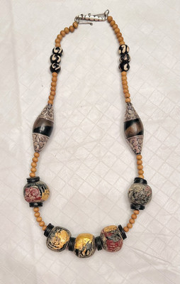 10  Handmade Necklace Buddha Beads Tibetan Silver Tip Bone Batik Bone Sandalwood