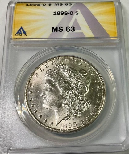 1898 O USA New Orleans Morgan Silver Dollar ANACS MS63 nice cheek white