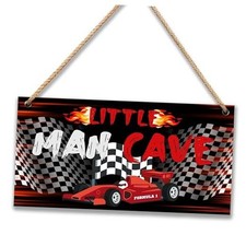Little Man Cave Sign for Boys Car Room Wall Decor Wooden Door Sign Racing Car