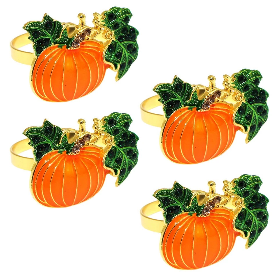  4 Pcs Rond De Serviette Citrouille Porte-serviettes Anneaux Décoratifs - Immagine 3 di 4