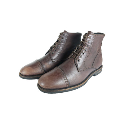 AQUATALIA  Men's Carter US9,5 Brown Leather Lace-Up Cap Toe Ankle Boots
