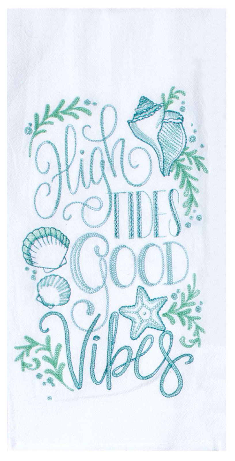 Beach Themed Kitchen Towels Embroidered Dish Towel Flour Sack White