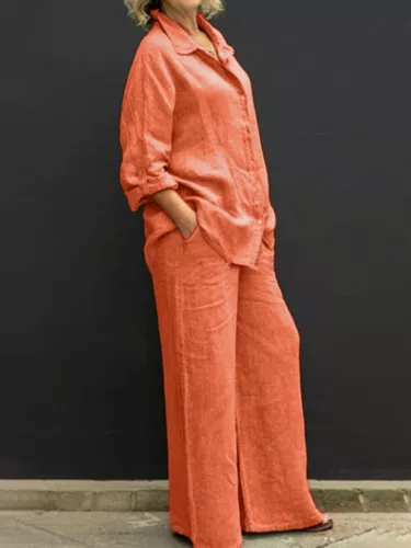 Damen Baumwolle Leinen Anzug Hemd Lockere Hose Set Langarm Freizeit Sets Sommer - Bild 12 von 32