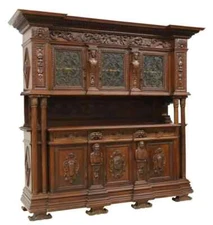 Antique Sideboard, Monumental, Fine Carved, Renaiss.  Revival, Walnut, E. 1900s