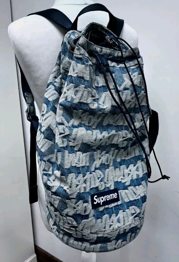 SS22 Supreme Fat Tip Jacquard Denim Backpack bag Blue | eBay