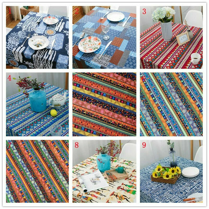 Mesa estampada de tela de lino de algodón hágalo usted mismo tela bohemia étnica 1 metro artesanía Foto 3 de 4