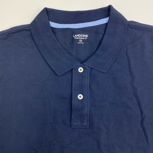 Lands End Polo Shirt Mens XXL Blue Short Sleeve Casual Traditional Fit