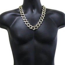 Men's 24mm Iced Baguette CZ Square Cuban Link 14k Gold Plated 16"-30" Necklace