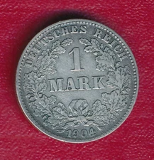 GERMANY 1904-J 1 MARK SILVER COIN **NICELY CIRCULATED** FREE SHIP!!