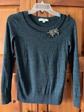 Ann Taylor LOFT Charcoal Gray Lightweight Sweater with Beaded Neckline XS