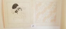 Pair of Asian Influenced Line Drawn Needlepoint Canvases Geisha  Abstract  29 