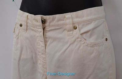 Luisa Cerano Dress Pants US 10 boyfriend fit white denim flat jeans classic NEW