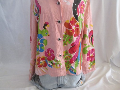 Vtg Erin London Woman Silk Hand Painted Floral/Bird Silk Jacket M - Picture 3 of 6