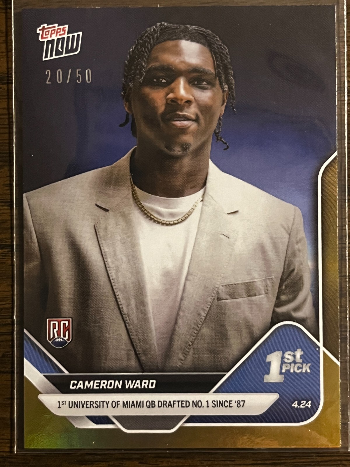 2025 Topps Now NFL Draft #D-1 Cam Ward Tennessee Titans RC GOLD 20/50