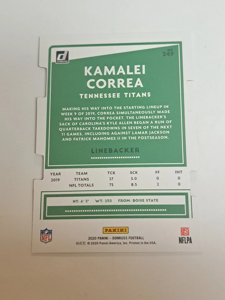 2020 Panini Donruss Press Proof Gold Die-Cut #/25 Kamalei Correa Titans  - Image 4 of 4