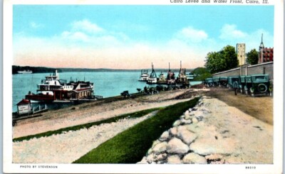 CAIRO LEVEE and WATER FRONT Cairo, Illinois IL linen - Postcard