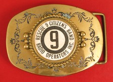 VINTAGE SOLID BRASS HEAVY RESCUE 9 CITIZENS BAND RADIO OPERATOR INC. BELT BUCKLE