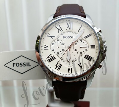 New FOSSIL Mens Watch Brown leather Luminous Chronograph