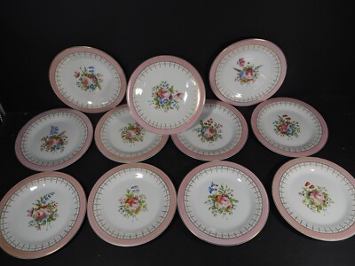 Hübsches 10er Set rosa handbemalte Blumenstrauß 23 cm Teller & Tortenständer
