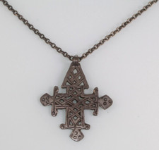 Vintage handmade Ethiopian Coptic cross on sterling silver chain